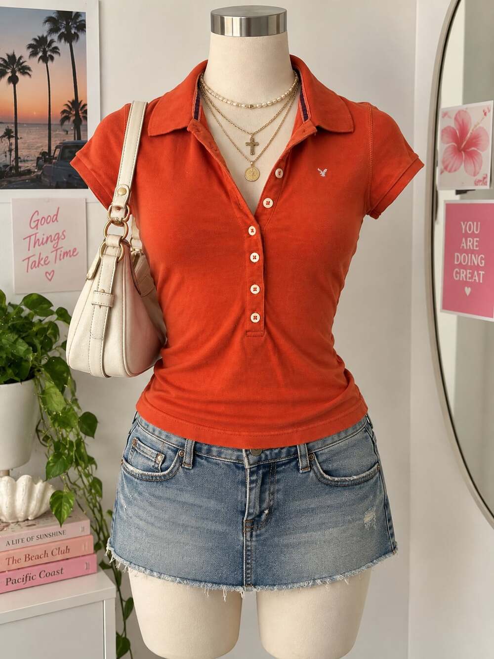 American Eagle Polo Shirt Orange Short Sleeve